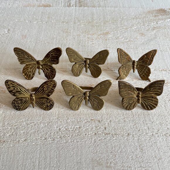 Mixed Set of Six Vintage Brass Butterfly Napkin Ring Holders - Picture 10 of 10